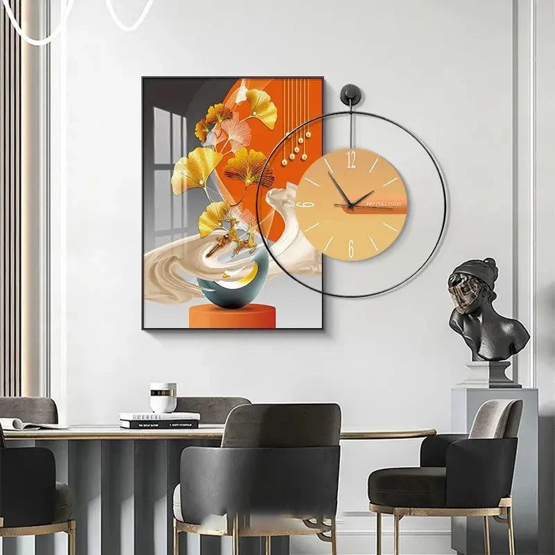 80+60 S2 New 2025 Series Crystal Porcelain Wall Clock with Pendulum Luxury Home Decor for Living Room and Bedroom Dropshipping