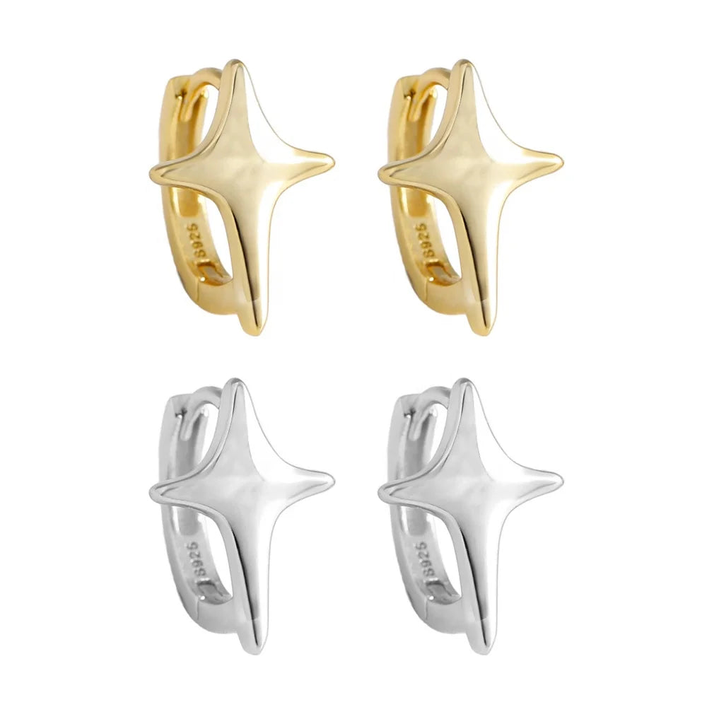 2025 Wholesale EH1543 Minimalist Fashion 925 Sterling Silver Cross Star Hoop Earring 18K Gold Plated for Women Fine Jewelry Gift