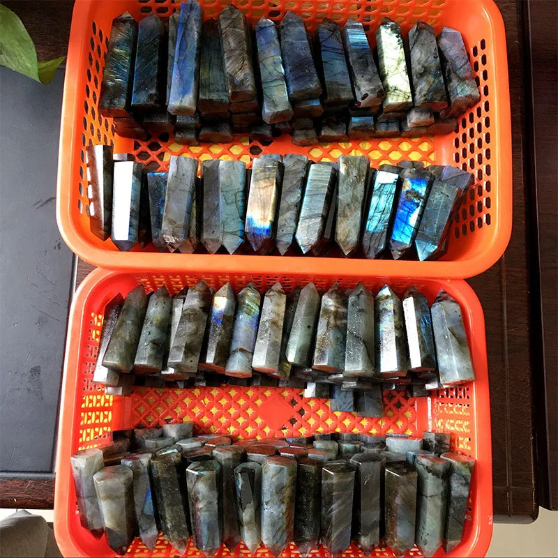 DIY Wholesale Labradorite Crystal Points Healing Stone Wands Hexagonal Pointed & Faceted Prism Treatment Stone for Reiki crystal jewelry
