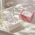 Wholesale PU Leather Earring Ring Jewelry Storage Box with Mirror Necklace Bracelet Packaging Case Jewelry Gift Box
