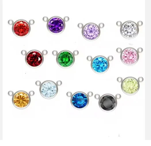 S925 Sterling Silver V-shape Double Ring 6mm Pointed Bottom Zircon Birthstone Charm Connector for DIY Making Jewelry Accessories