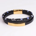 Wholesale Luxury Jesus Christian Gents Men Cross Genuine Leather Wrap Bracelet With Gemstone
