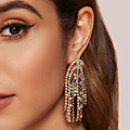 Go Party Fashion Exaggeration Colorful Tassel Earrings Luxury Temperament Metal Alloy Crystal Rhinestone Dangle Drop Earring