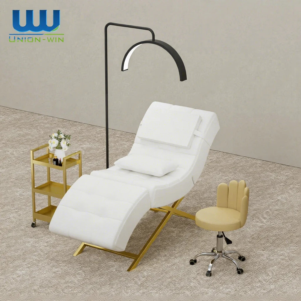Union Win Custom Synthetic Leather Modern Beauty Spa Salon Folding Curved Lash Bed