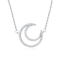Fine 925 Sterling Silver Full Diamond Hollow Moon Shape Pendant Necklace