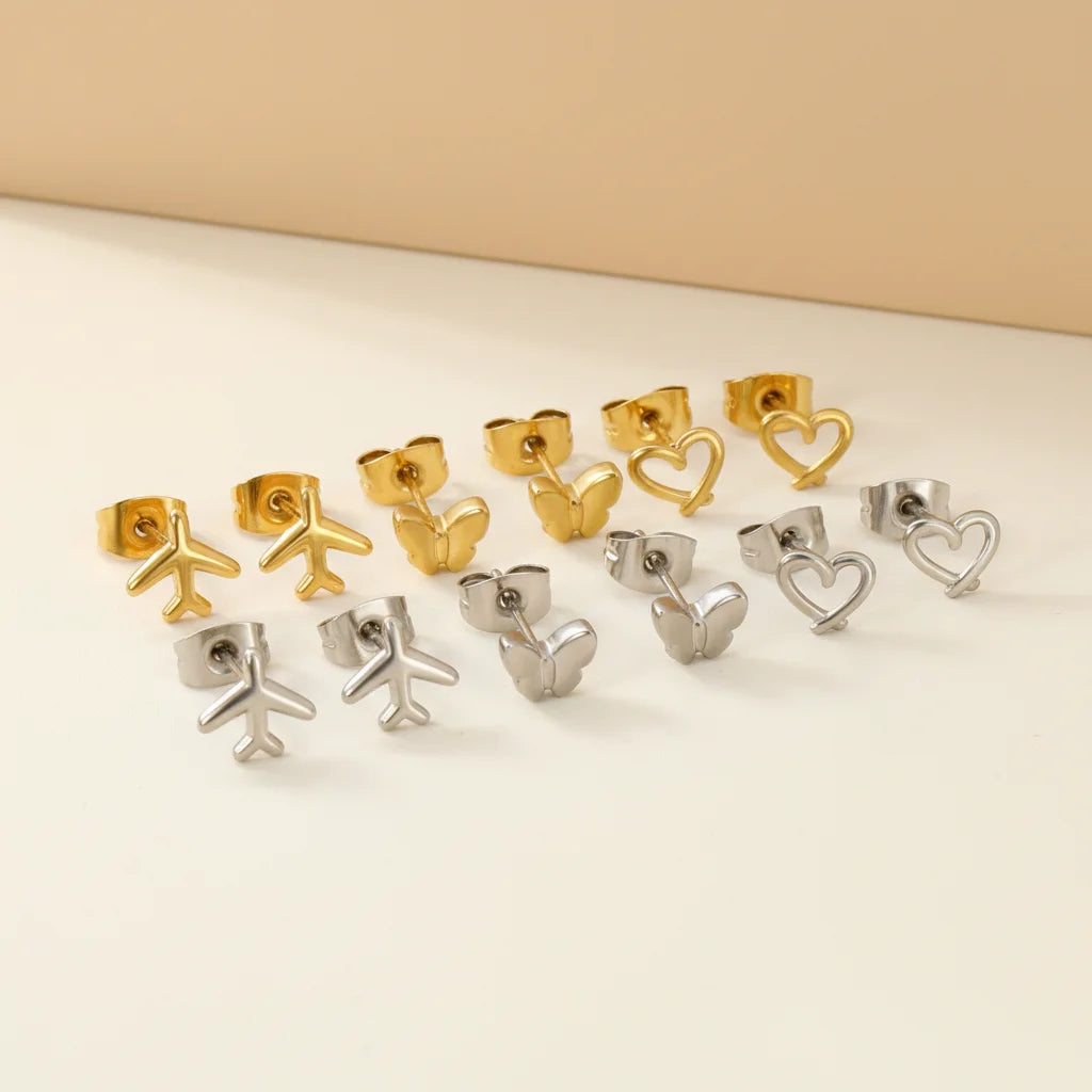 Hypoallergenic Kid's Stainless Steel Jewelry Earrings Wholesale Shell Cut Sud Earrings Mini Heart Shaped Stud Earrings for Girl