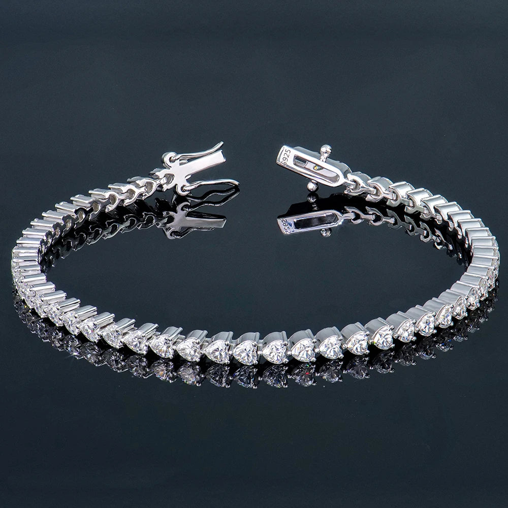 Women Jewelry Jewellery 3*3mm S925 Sterling Silver Heart love Design Mossanite Moissanite Diamond Tennis Chain Bracelet