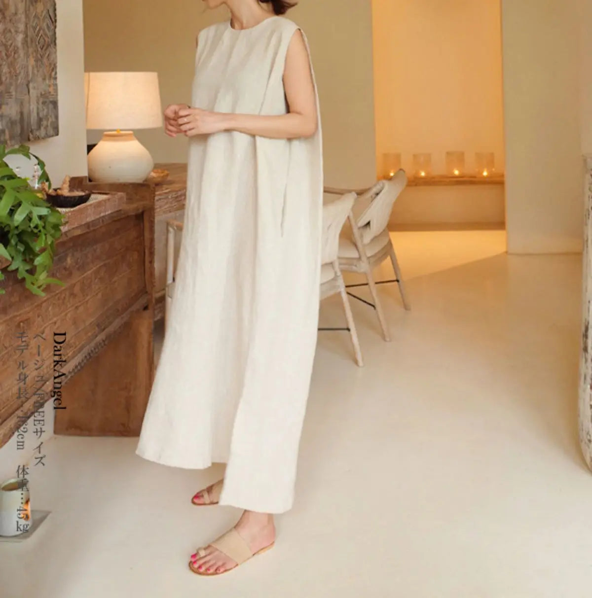Wholesale Women's Loose Sleeveless Dresses Japan Style Vintage Maxi Solid  Summer Linen Dress Women