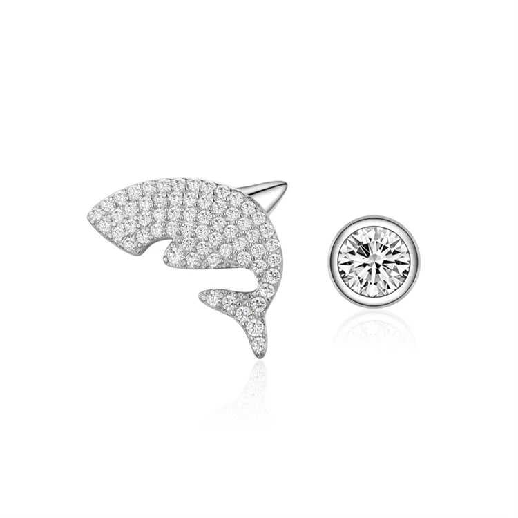 Fine Jewelry 925 Sterling Silver Shark Shape Simple Zircons Tiny Stud Earrings for Women