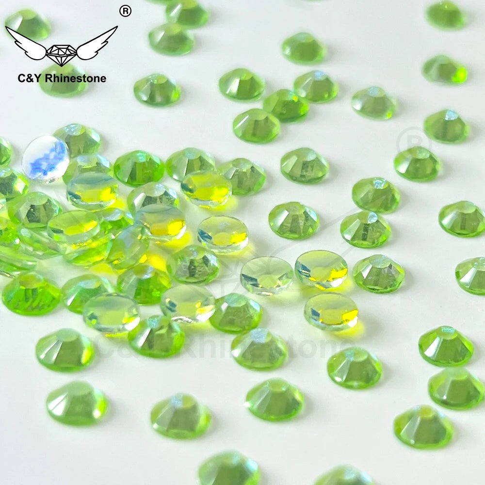 CY Y14 Transparent Bottom Aurora Factory Wholesale Flat Back Crystal Glass Jelly Non Hot Fix Rhinestone