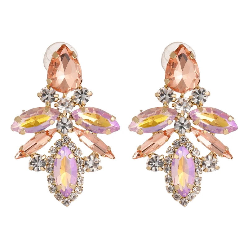 Vintage Crystal Oval Shaped Stud Earrings Jewelry Colored Glass Rhinestone Geometric Earrings Women 2024