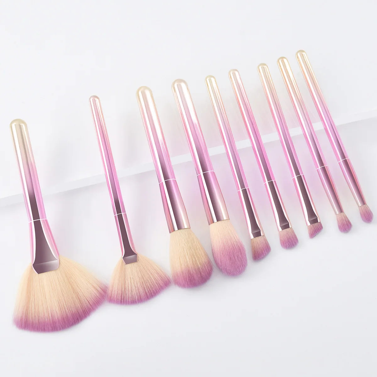 YUE Best Sell 9PCS Pink Makeup Brushes Sets Gradient Pink Plastic Handle Synthetic Hair Private Label Cosmetic Makeup Brushes