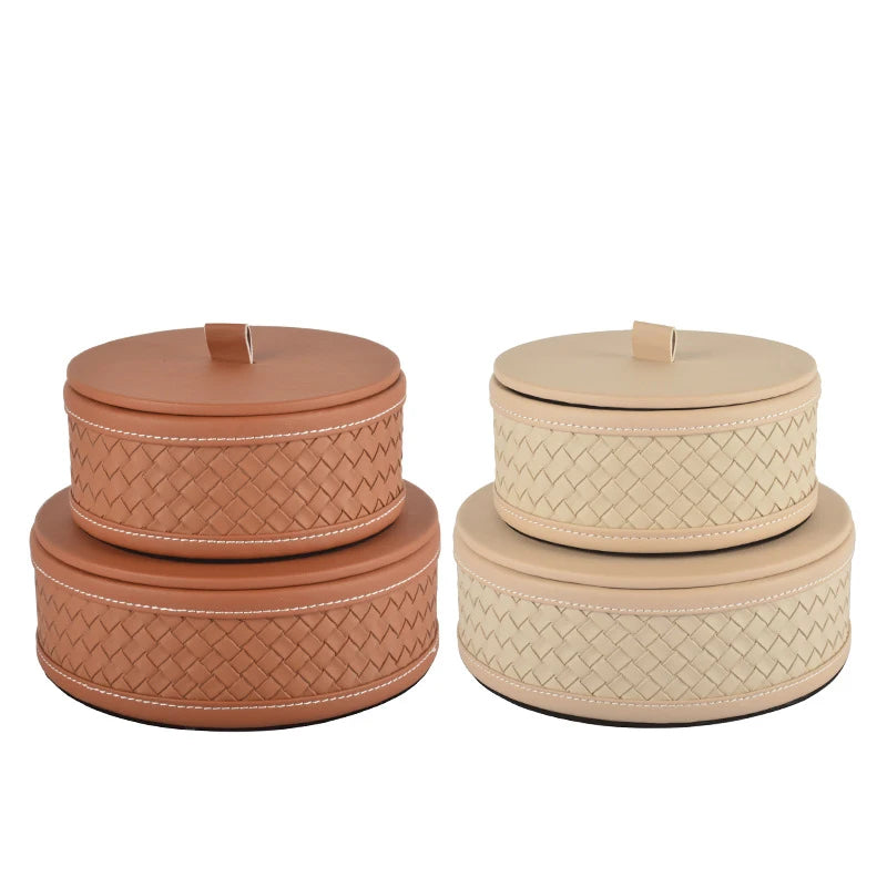 Round Box Small Desktop Organizer Decorative Tray Home Makeup Organizer for Jewelry Cosmetics Watches Keys Cell Phones