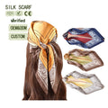 Custom Spring Summer Women's Bandannas Low Price 70cm Breathable Printed Satin Chiffon Square Silk Scarf Leaf Dot Scarfs