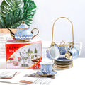 Luxury Porcelain Ceramic Coffee Cups and Saucers Set 6 Persons 13PCS Ceramic Tea Set with Gold Storage Rack