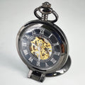 Transparent Bronze/Black Skeleton Manual Mechanical Pocket Watches with Hanging Chain Hand Winding Pendant Pocket Timepiece