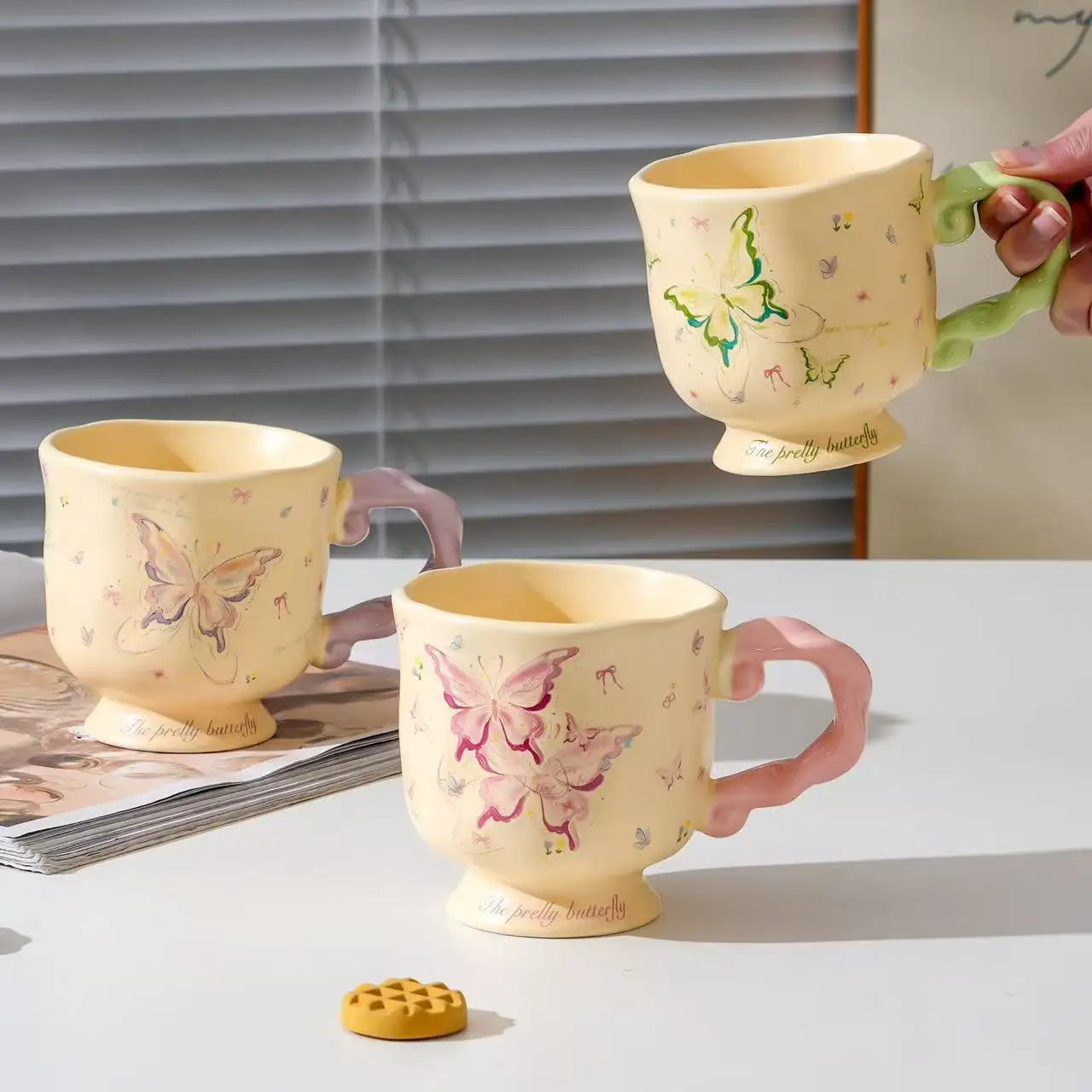 M High Beauty Ins Dreamy Butterfly Ceramic Cup for Home Women Couple Microwave Safe 380ml Modern Western Creative Companion Gift