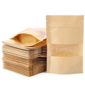 Brown Recyclable Eco Friendly Coffee Beans Tea Leaves Snacks Packaging Kraft Paper Stand up Pouch with Zipper and Clear Window