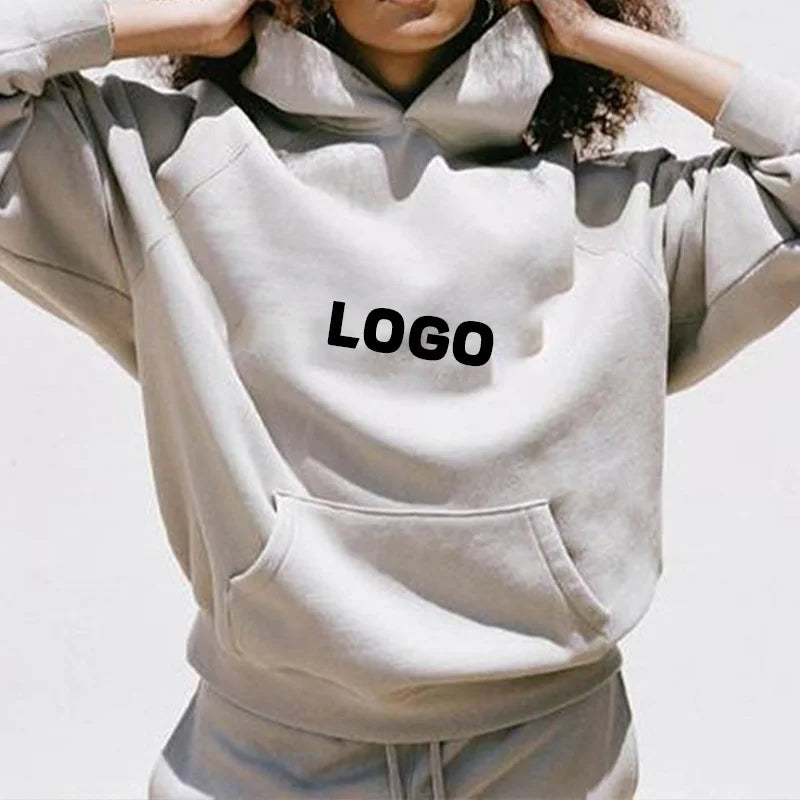Streetwear Oversized Cotton Hoodie Women Custom Puff Printing Logo Ladies Pullover Casual Hooded Sweatshirt