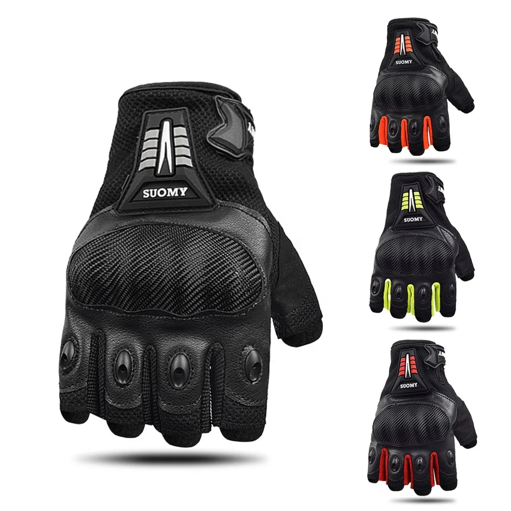 SUOMY Motorcycle Gloves Half Finger Retro Summer Breathable Motorbike Gloves Fingerless Women Anti-slip PVC Shell Gloves Gear