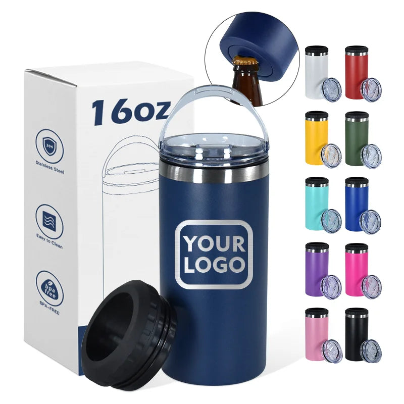 Personalized Tumblers 16oz Stainless Steel Drink Chiller Laser Engrave Soda Can Cooler with Bottle Opener