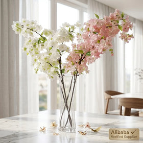 Premium Real Touch Artificial Cherry Blossom Silk Sakura Stems for Elegant Wedding Centerpiece Home Vase Decoration Supplies