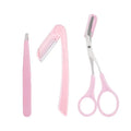 FOCSTAR Popular 3-in-1 Manual Eyebrow Razor Scissors Tweezers Set Stainless Steel Squared Blade Black Pink Grooming Kit Eyebrow