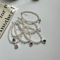 Grace Freshwater Pearl Beaded Bracelets 925 Sterling Silver Red Zircon Heart Pendant Pearl Beaded Bracelets for Women