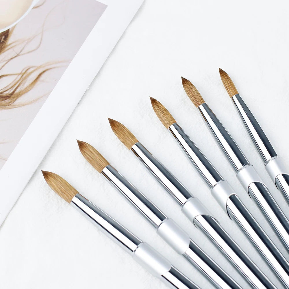 Custom Logo Luxury 100% Pure Kolinsky Acrylic Nail Brush with Silver Metal Handle for Professional Use