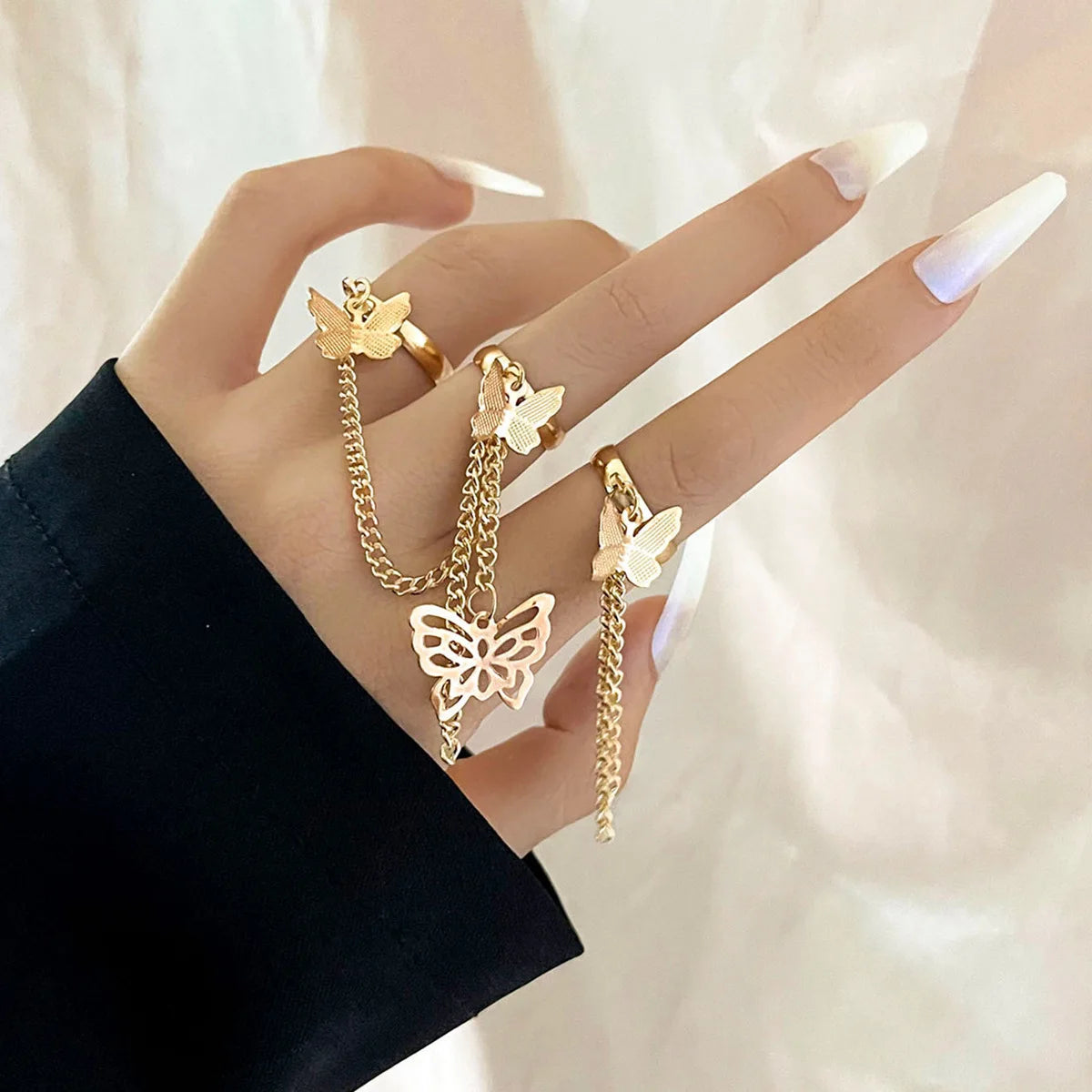 Versatile Women's Butterfly Chain Combination Ring - Adjustable Open Design Female Accessory