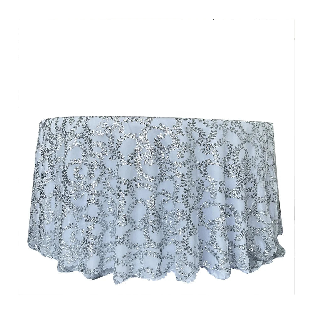 Sparkly Silver Flower Sequin Table Linens for Wedding Party