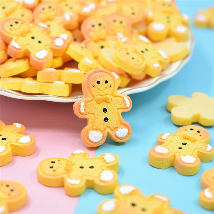 Christmas Gingerbread Man Cookies Resin Flatback Cabochon for Diy Jewelry Making Hairpin Phone case Decoration Slime Filler