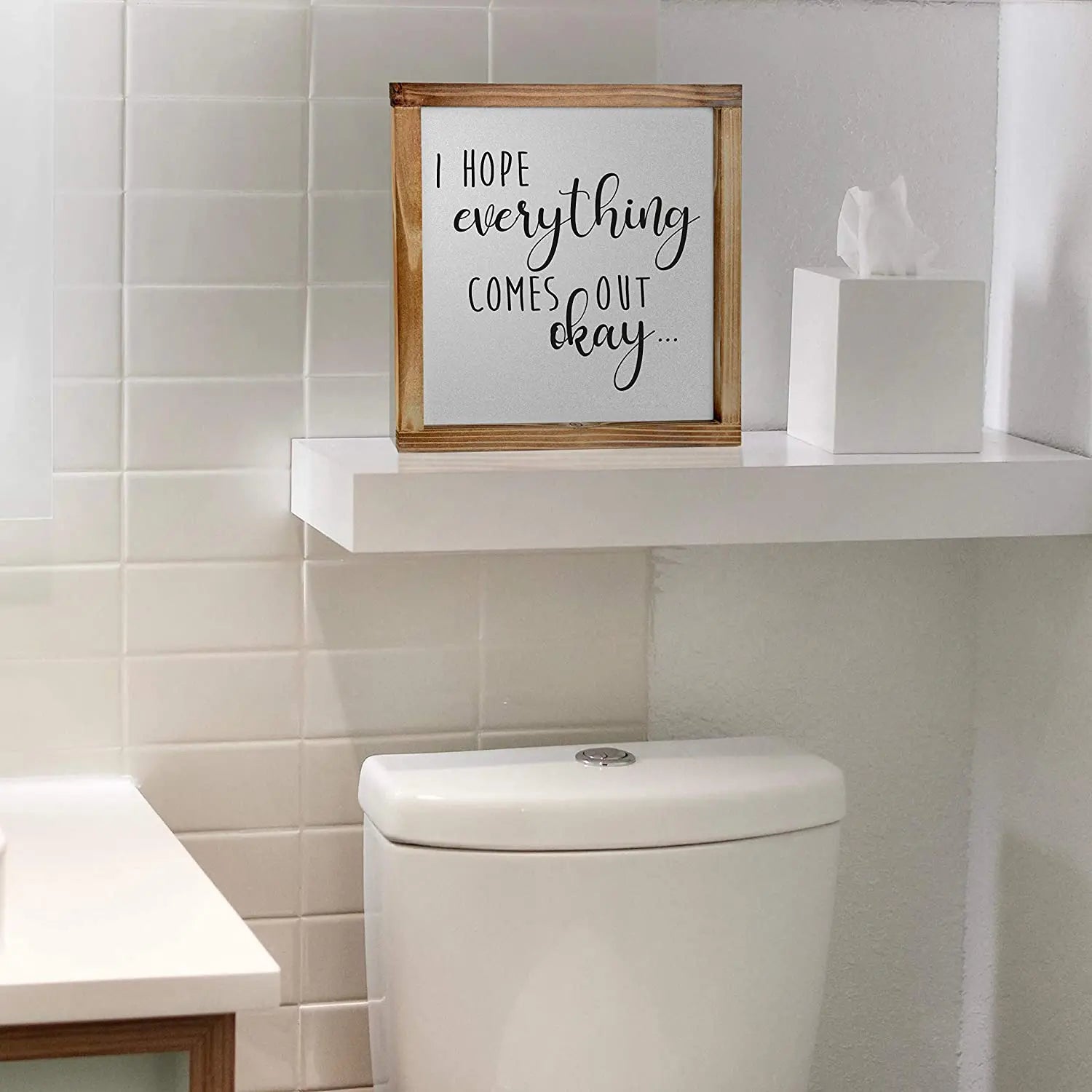 JUNJI I Hope Everything Comes Out Okay Bathroom Sign Farmhouse Bathroom Decor Funny Bathroom Wall Art I Hope Everything Comes