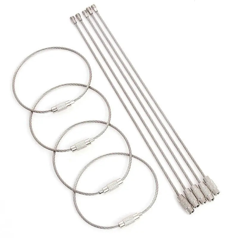 DIY Waterproof Stainless Steel Keychain with Luggage Tags 1.5mm Silver Key Ring Loop Holder