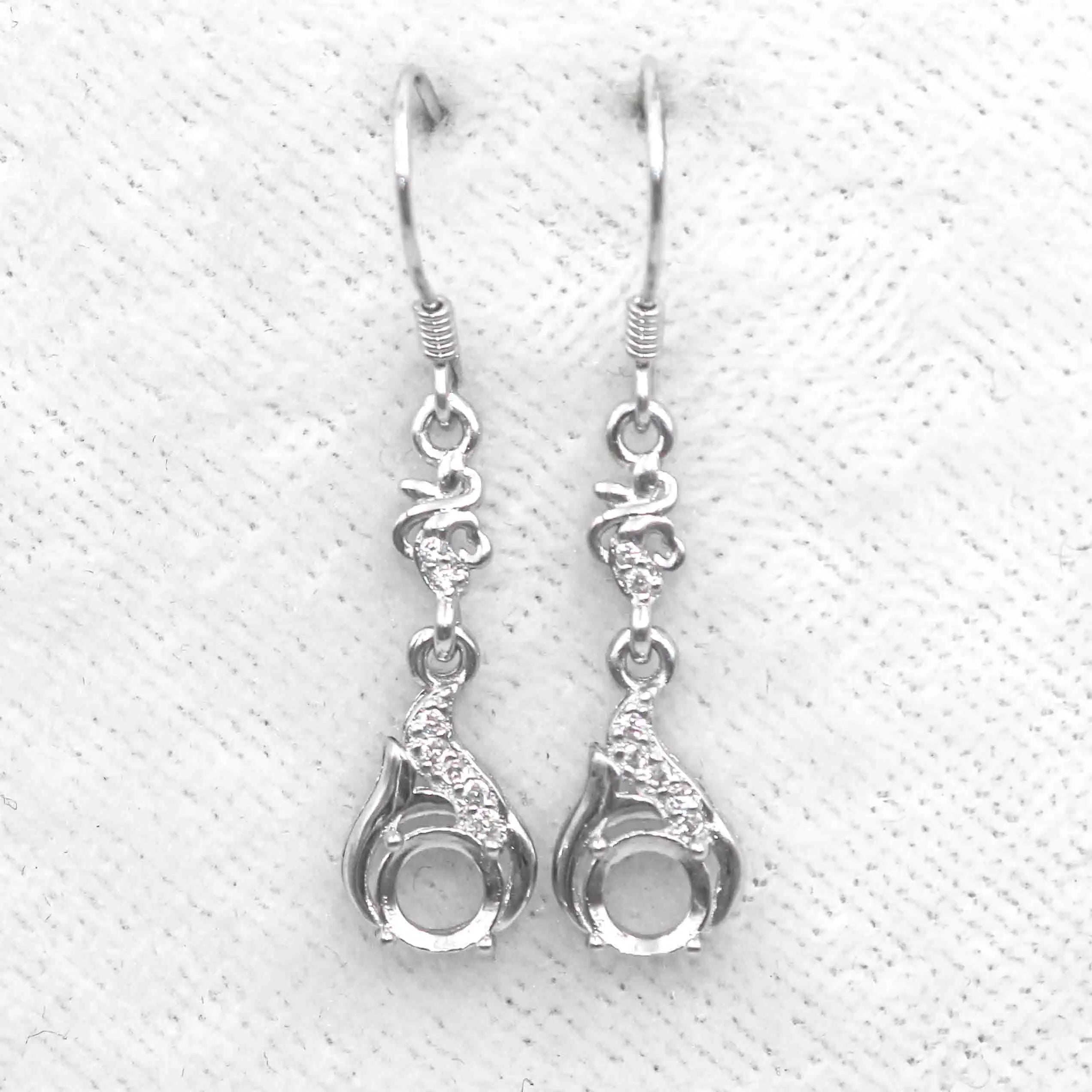 Sterling Silver 5*5mm Semi Mount Hook Earrings Empty Support Blank Claws Setting S925 Base Without Center Stone for DIY Inlay
