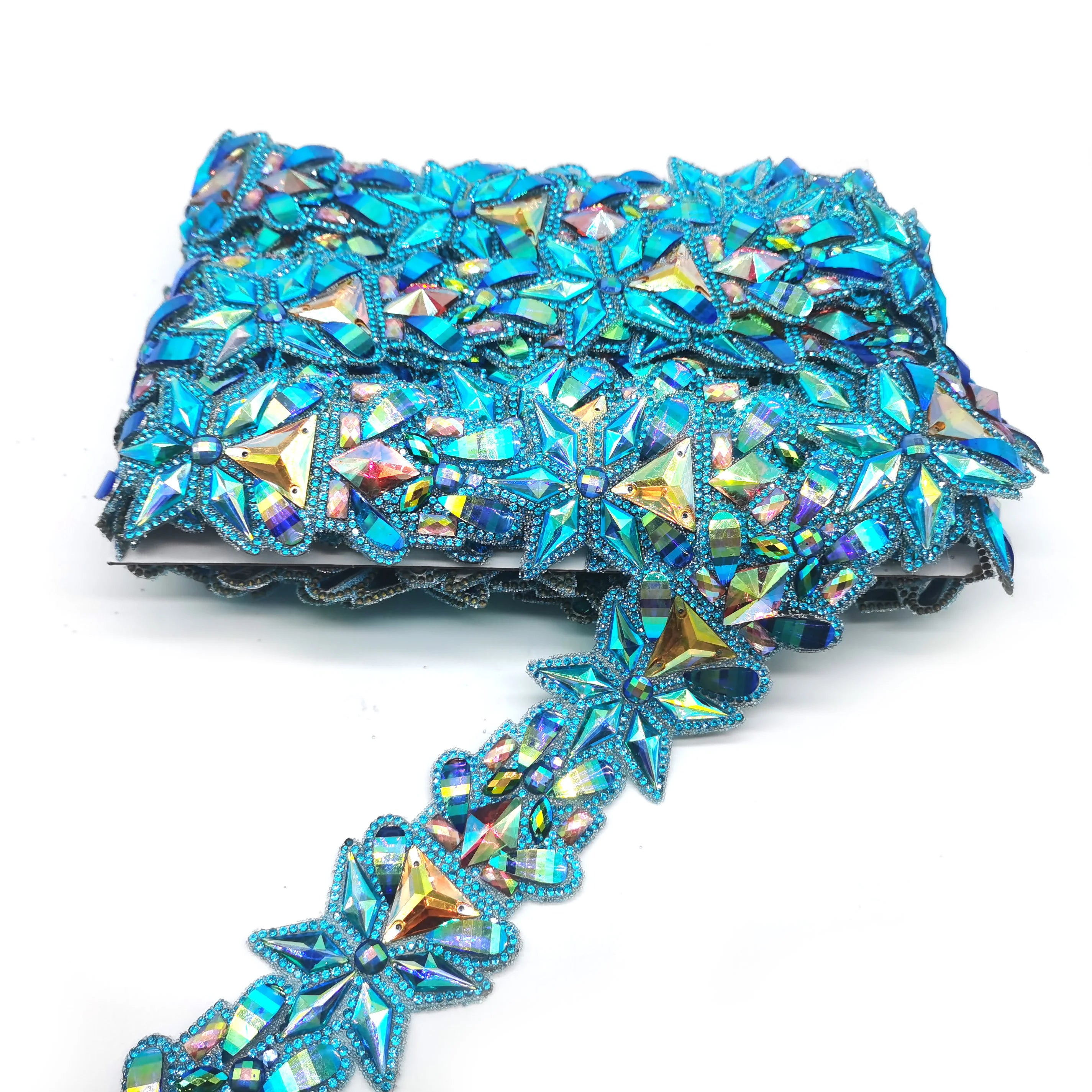 Aquamarine Blue Resin Rhinestone Trim Applique Hot Fix Iron-On Rhinestone Trimming Shoes Garments Carnival Costumes Accessories