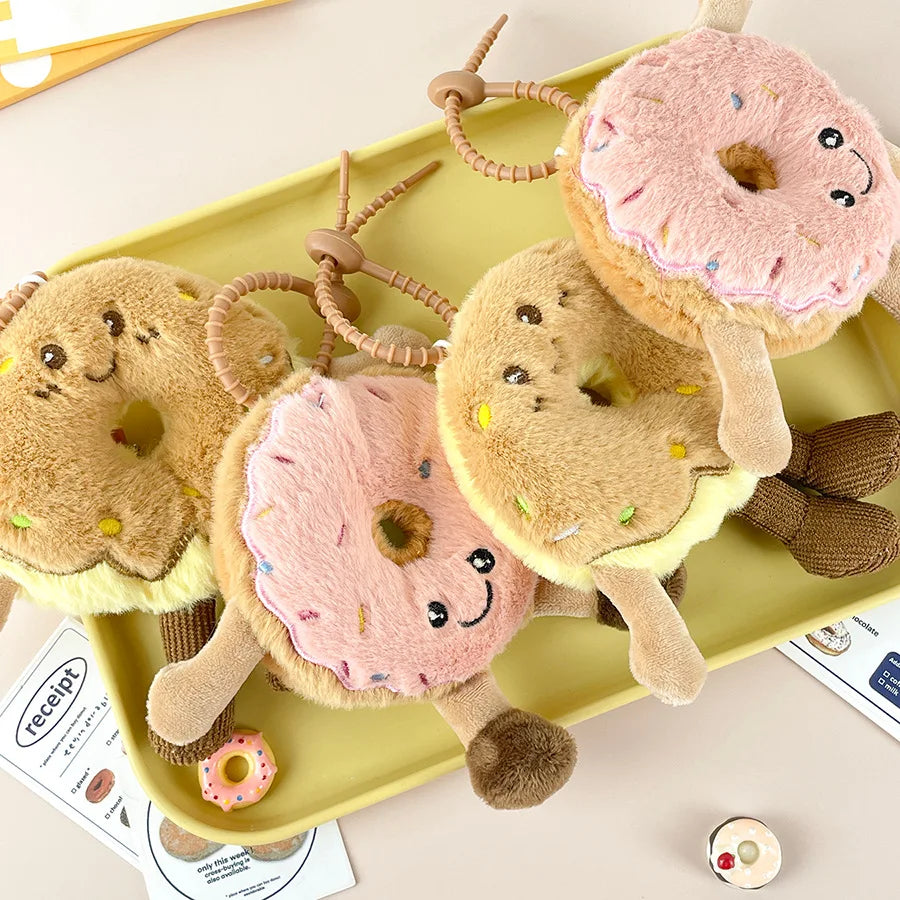Cute Fluffy Soft Stuffed Doughnut Bread Plush Toy Doll Backpack Pendant Keychain Simulation Food Donut Bag Charm Accessories