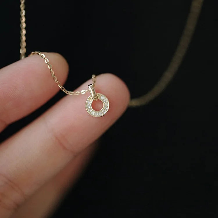 Simple INS Fashion Pure 925 Sterling Silver Rose Crystal Zircon Round Circle Pendant Necklace for Women Girls Jewelry