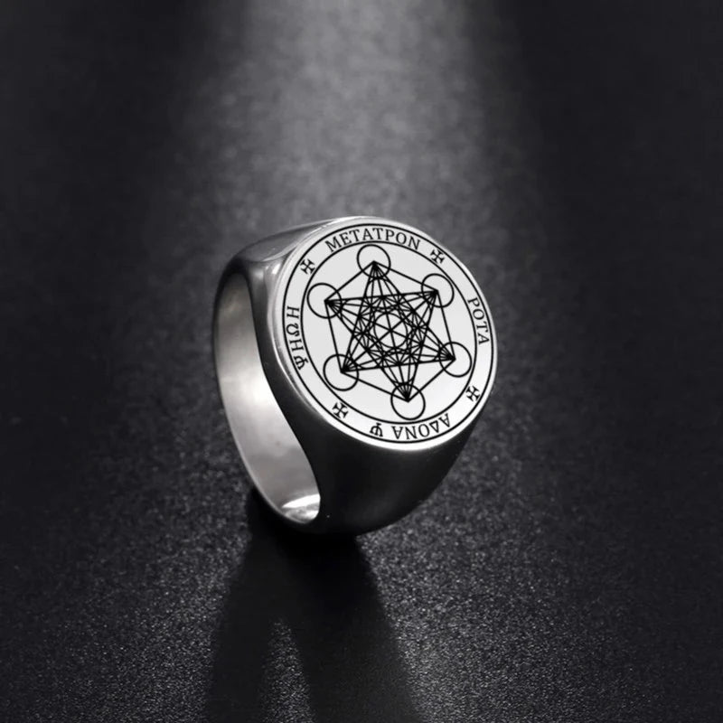 Newest Archangel Metatron Angel of Life Seal Solomon Punk Ring for Men Stainless Steel Jewelry Viking Rings