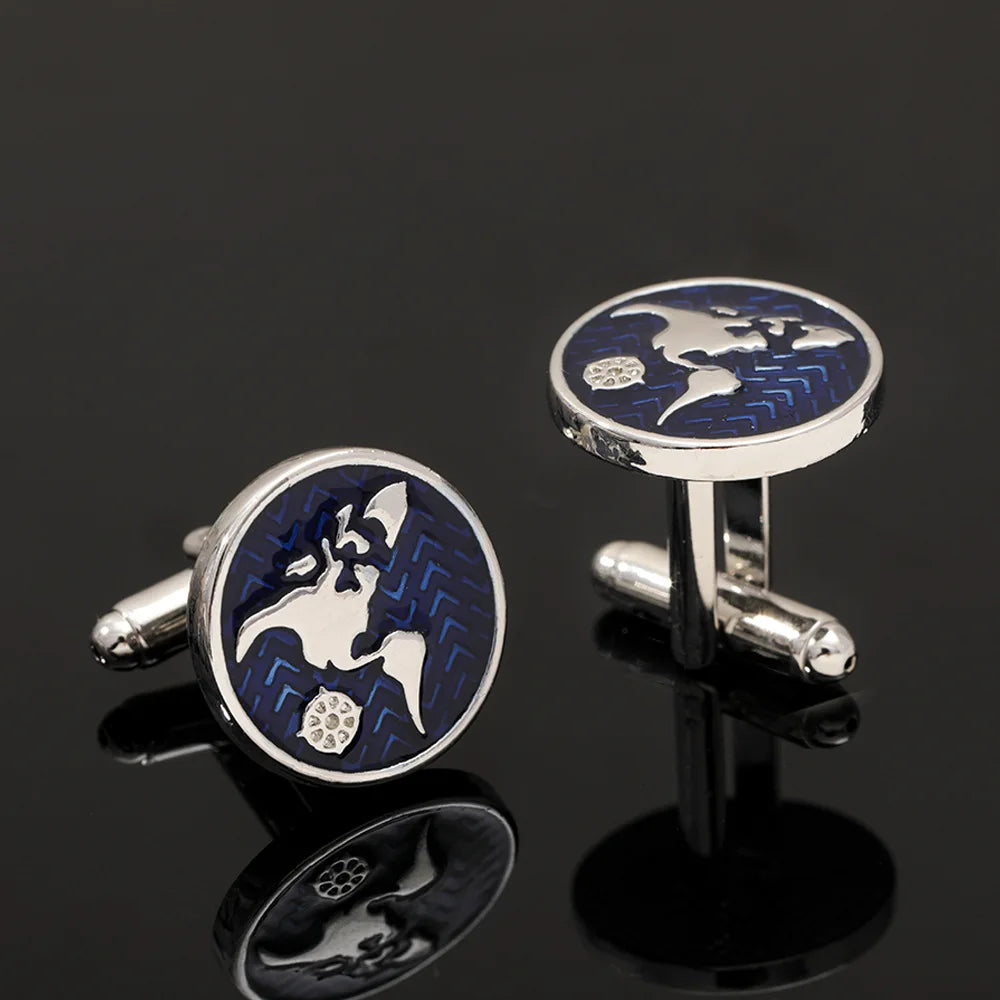 Classic Blue Enamel Cufflinks World Map Cuff Links for Mens Business French Cuffs/Shirts Sleeve Studs (MD029)