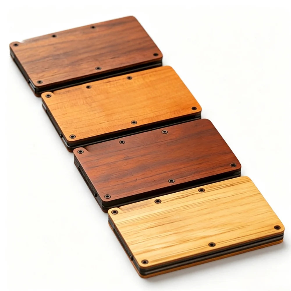 New Minimalist Real Wood RFID Blocking Card Holder and Wallet with Money Clip for Credit Card Storage Credit Card Wallet