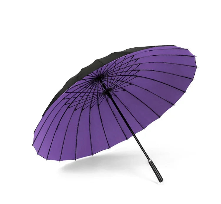 24 Ribs Large Size Semi-Automatic Umbrella 190T Storm Resistant Sturdy Windproof Straight Pole Business Umbrella