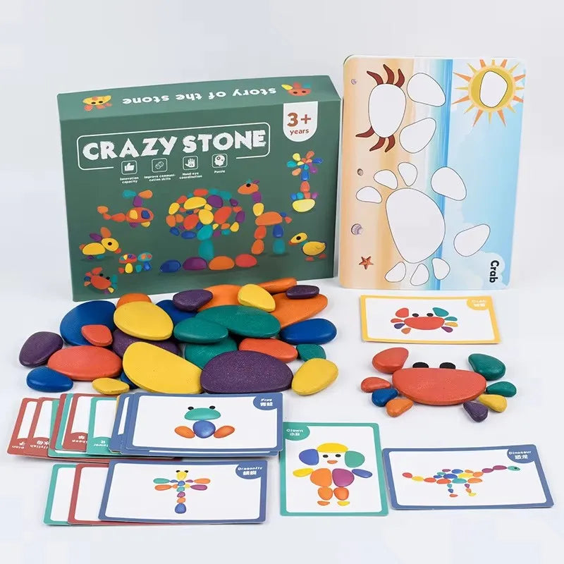 New Arrival 38 Pcs Children Wooden Rainbow Cobblestone Stone Matching Puzzle Game Educational Pebble Stacked Block Toys for Kids