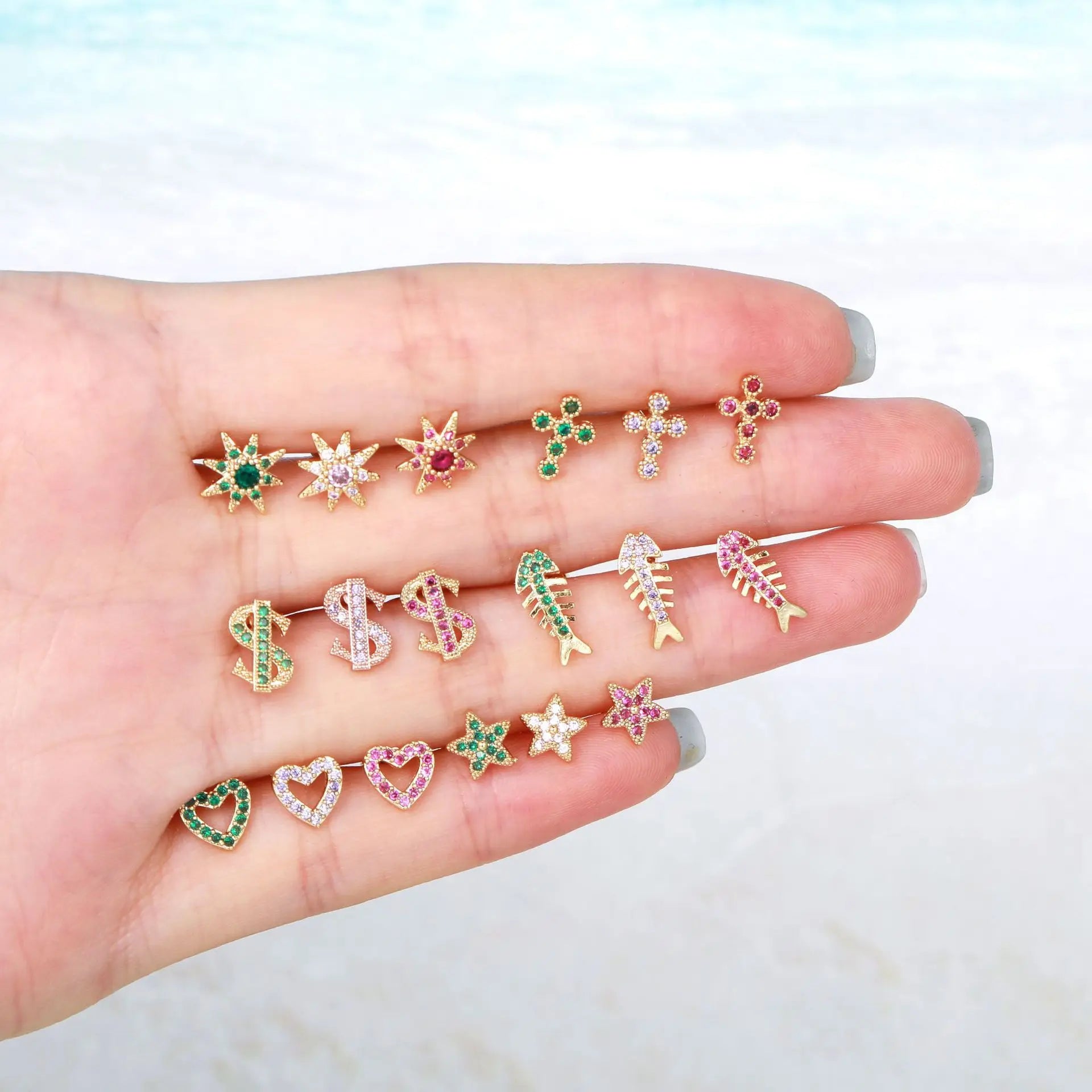 Wholesale Zircon Hot Selling Ear Piercing Flower Cartilage Tragus Earring EarStud Jewelry for Women Star Cross Ear Nail