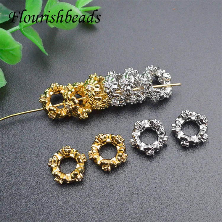 Jewelry Making Supplies Nickel Free Anti Fading 18K Gold Silver Plated Large Hole 6mm CZ Pave Round Spacer Beads for Bracelet