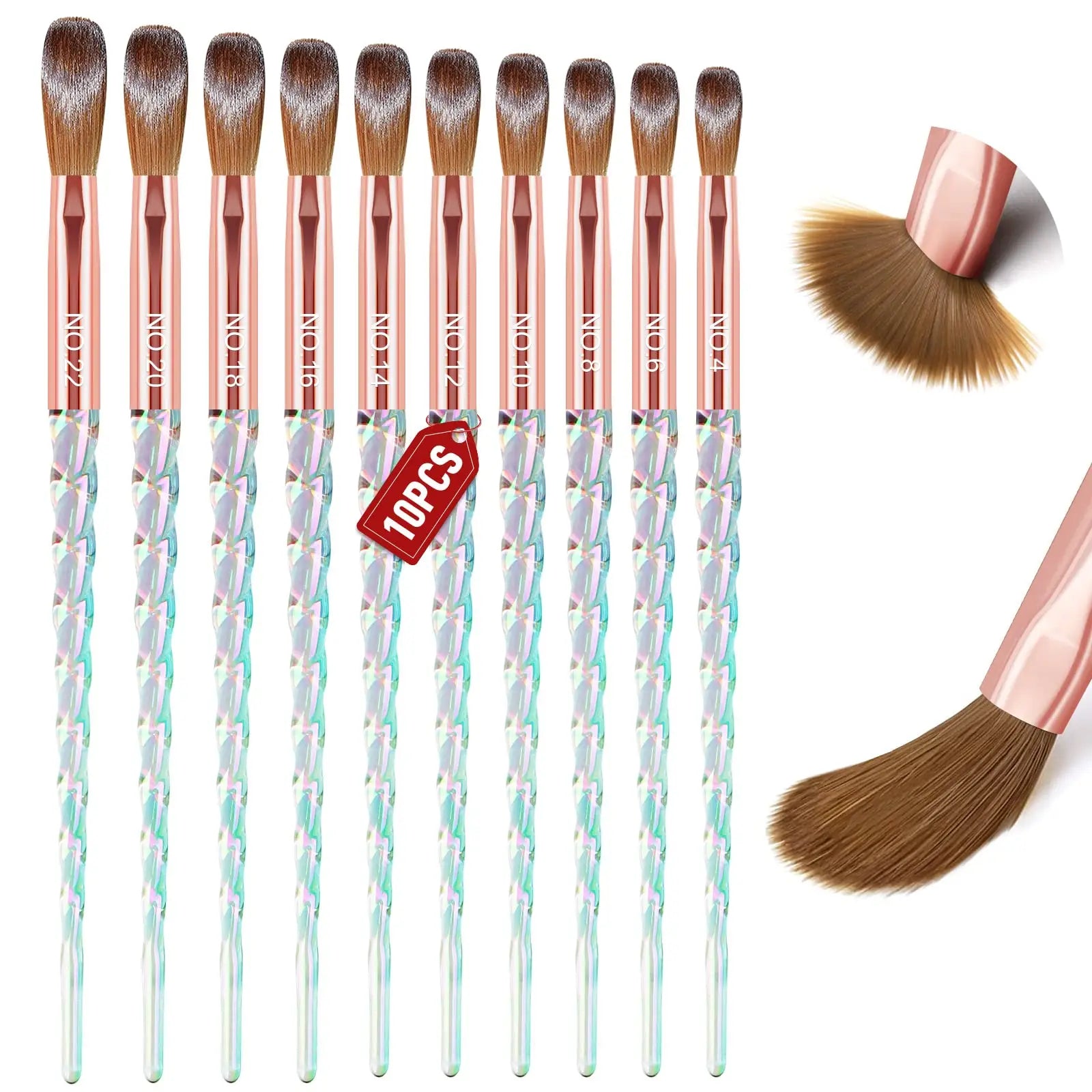 10PCS JZG Brand Aluminum Ferrule Nail Brush Set with Crystal Texture for Beauty Salon and Beginners Customizable Color & Logo