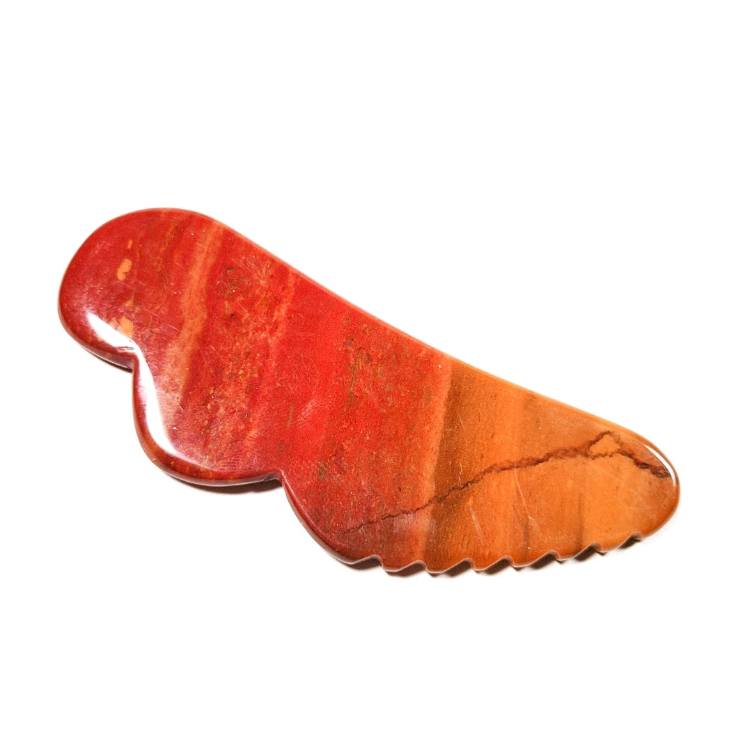Huiying Bulk Supplier Jagged Mookaite jasper Gua Sha Board Stone Tool for Anti Aging Wing Guastone