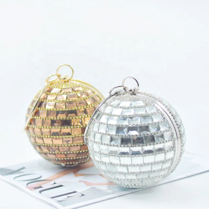 2025 Ball Shape Clutch Purse Party Round Handbag Rhinestone Handle Evening Bag Bling Acrylic Rhinestones Gold Ball Purse Bags