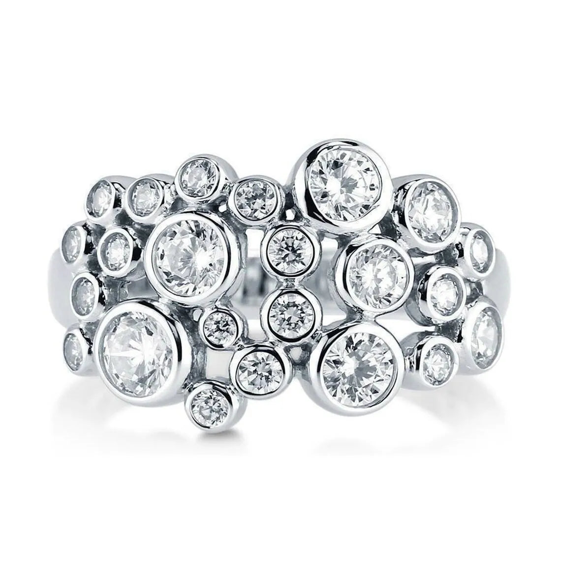 CAOSHI OEM Unique Irregular Design Round Cubic Zirconia Finger Band Rings for Exquisite Silver Plated Party CZ Rings for Women
