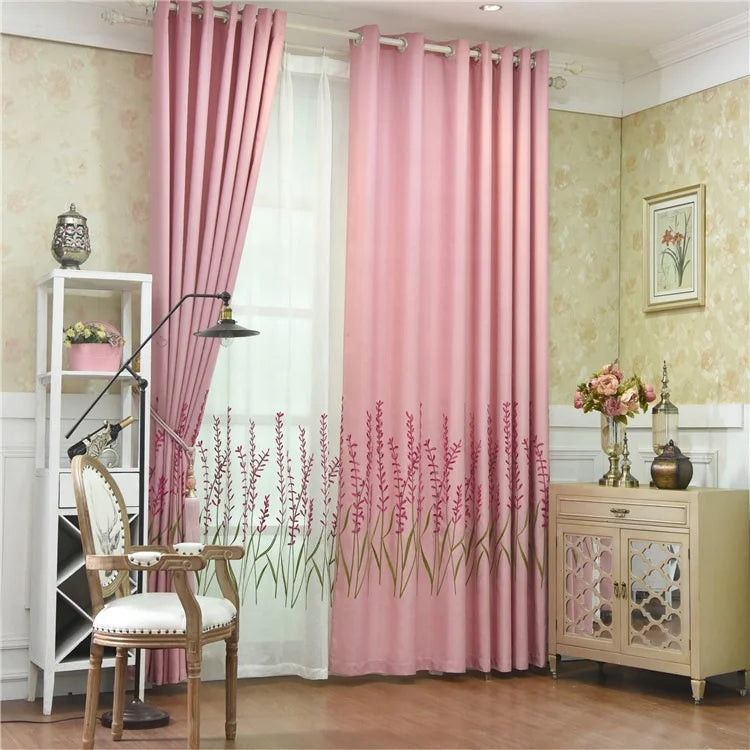 Nordic Style Pink Plant Flowers Bedroom Home Sun Protection Hooks Washable Embroidered Curtain Fabric//